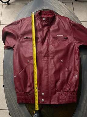 Live Mechanics Burgundy Leather Racer Jacket - Medium